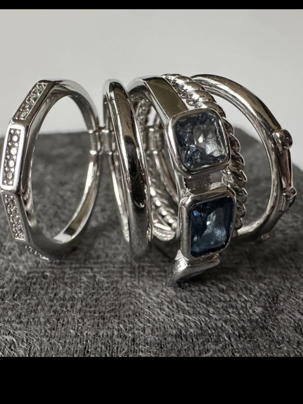 David YURMAN, Sterling Silver Stax Ring Set Hampton/Light Blue Main Gemstones - Picture 3 of 4